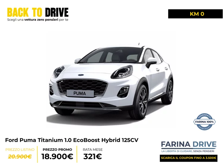 KM0 - Puma Titanium 1.0 EcoBoost Hybrid 125CV Trasmissione manuale a 6 rapporti Trazione anteriore