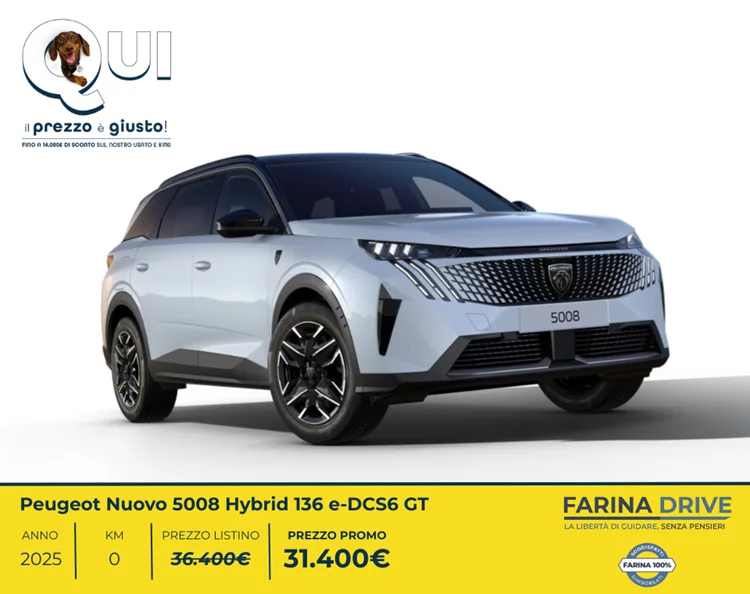 KM0 - Nuovo 5008 Hybrid 136 e-DCS6 GT